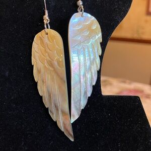 MOTHER OF PEARL ANGEL WING PIERCED EARRINGS